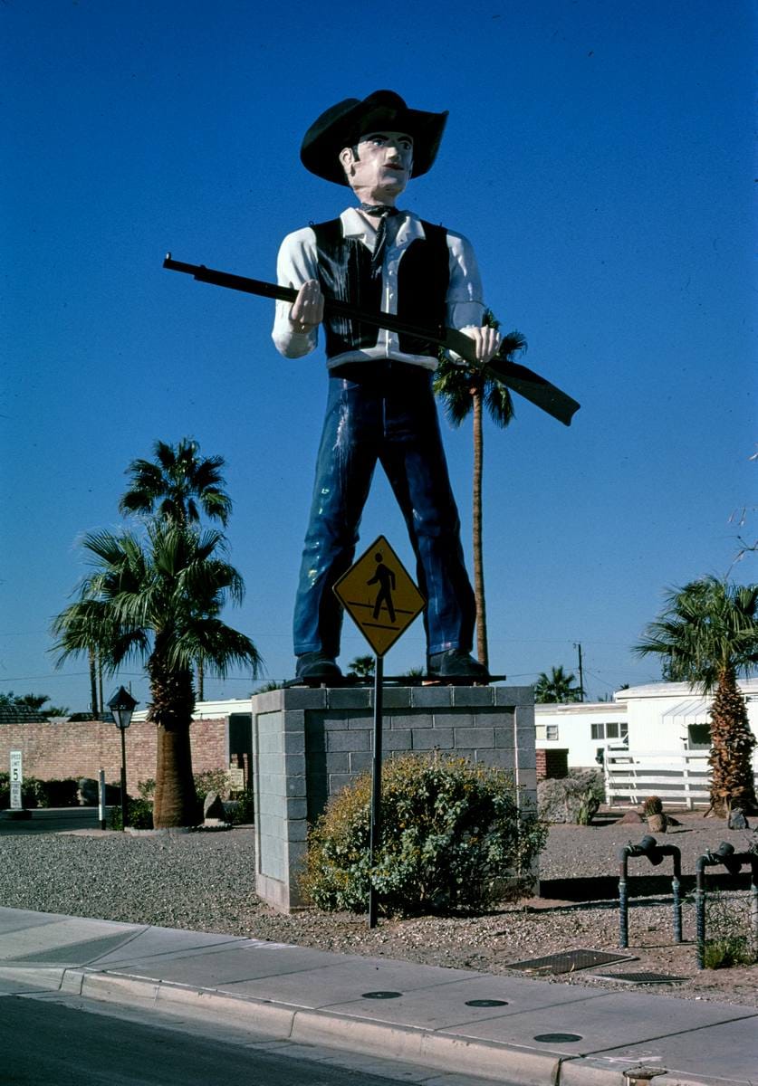 Historic Photo : 2003 Cowboy statue at Westwind Village, Yuma, Arizona | Margolies | Roadside America Collection | Vintage Wall Art :