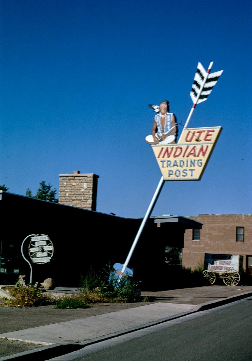 Historic Photo : 1991 Ute Indian Trading Post signs, Route 40, Vernal, Utah | Margolies | Roadside America Collection | Vintage Wall Art :
