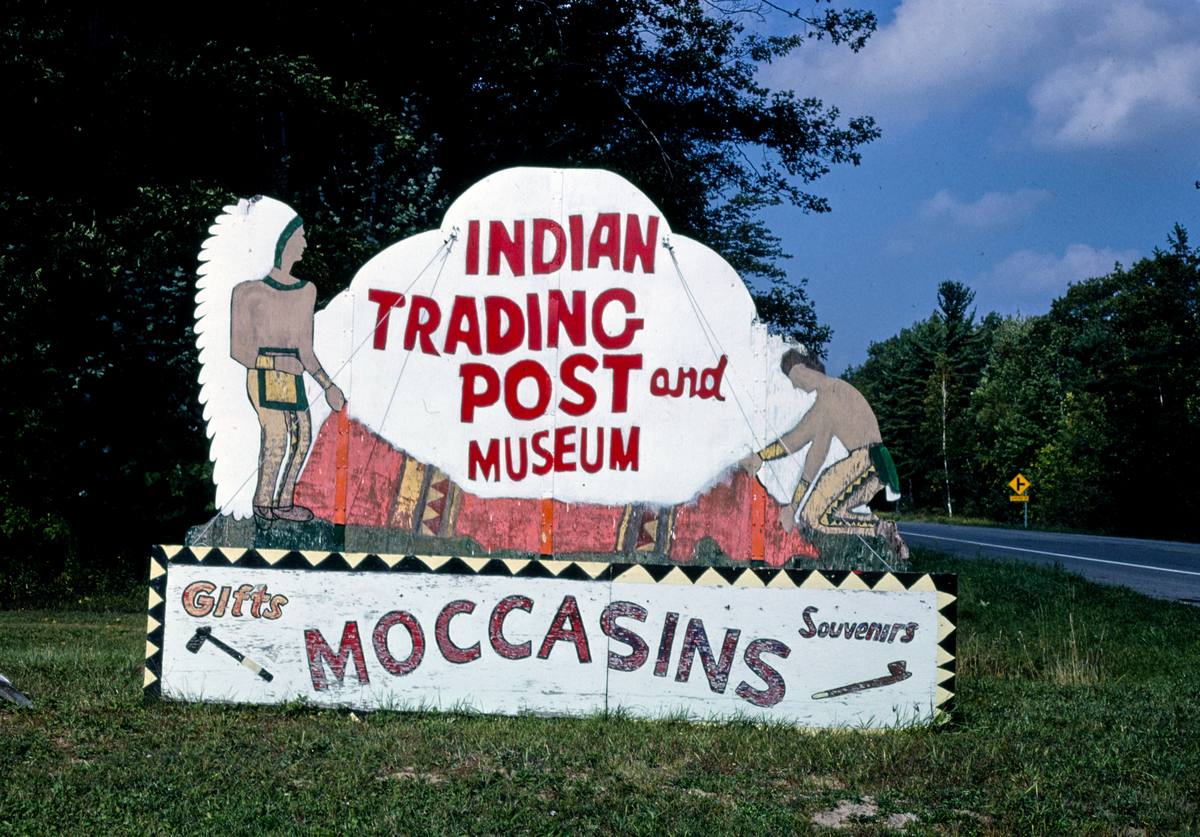 Historic Photo : 1988 Indian Trading Post and Museum sign, Route 23, Tawas City, Michigan | Margolies | Roadside America Collection | Vintage Wall Art :