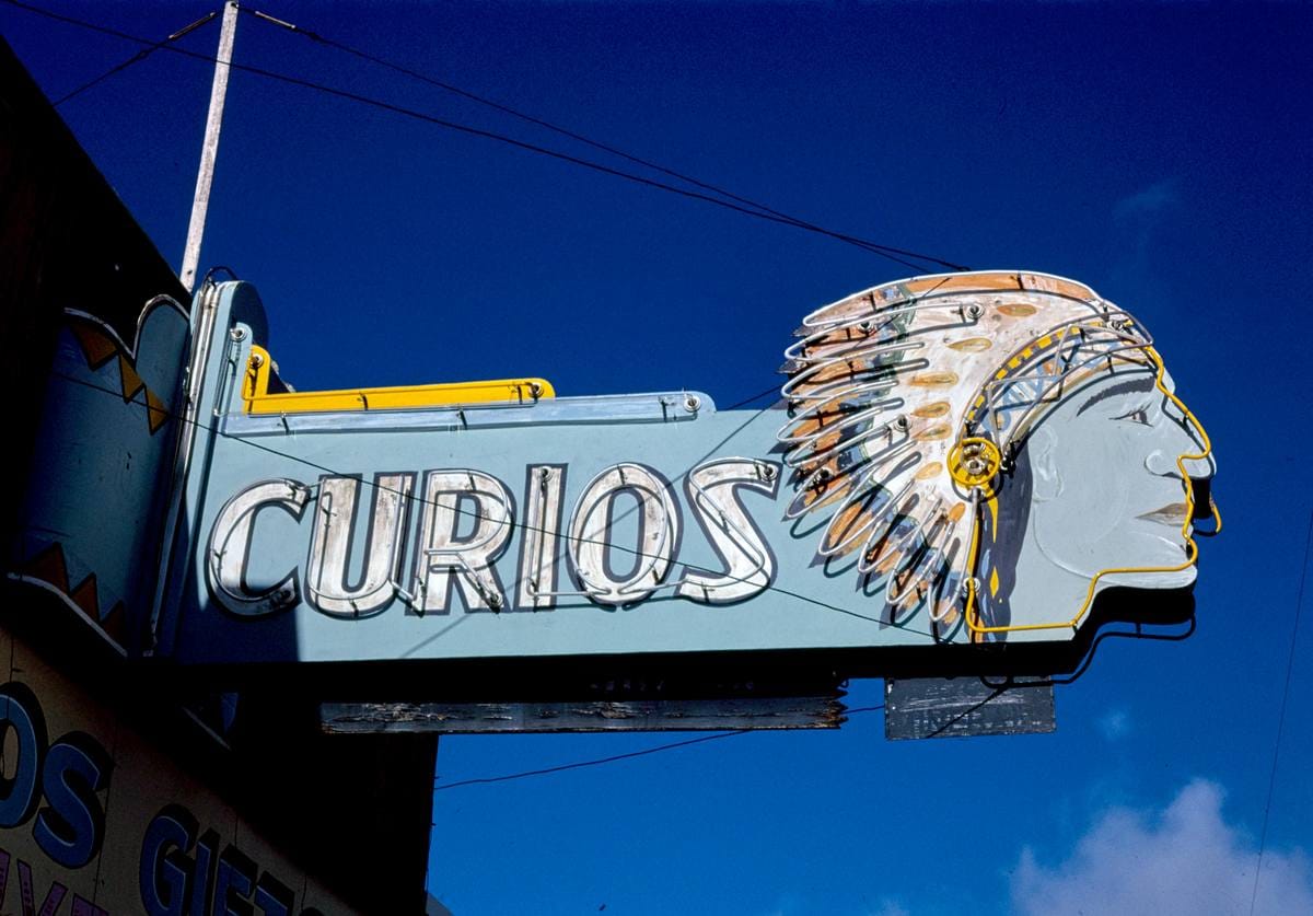 Historic Photo : 1987 Curio sign, The Indian Shop, Main Street, Cedar City, Utah | Margolies | Roadside America Collection | Vintage Wall Art :