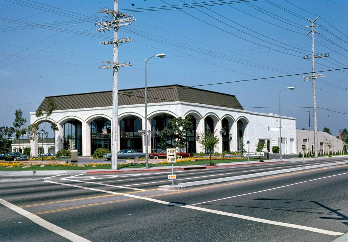 Historic Photo : 1974 Martin Cadillac, site of old drive-in, Olympic and Bundy, Los Angeles, California | Margolies | Roadside America Collection | Vintage Wall Art :