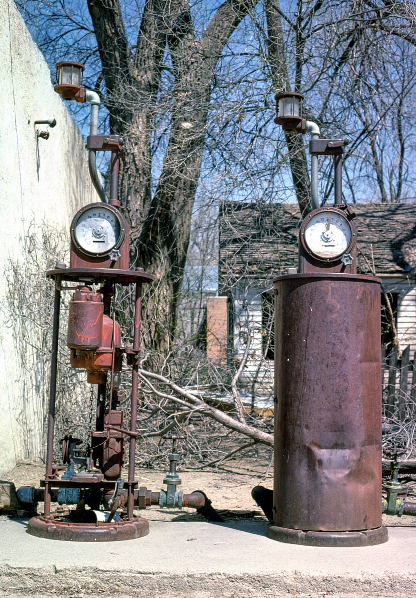 Historic Photo : 1980 Old clockface gas pumps, Wauneta, Nebraska | Margolies | Roadside America Collection | Vintage Wall Art :
