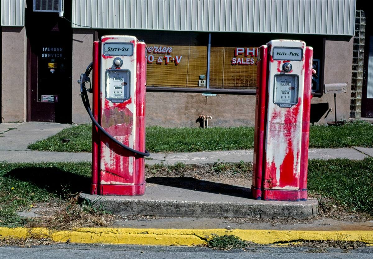 Historic Photo : 1987 Two Phillips 66 gas pumps, Ida Grove, Iowa | Margolies | Roadside America Collection | Vintage Wall Art :
