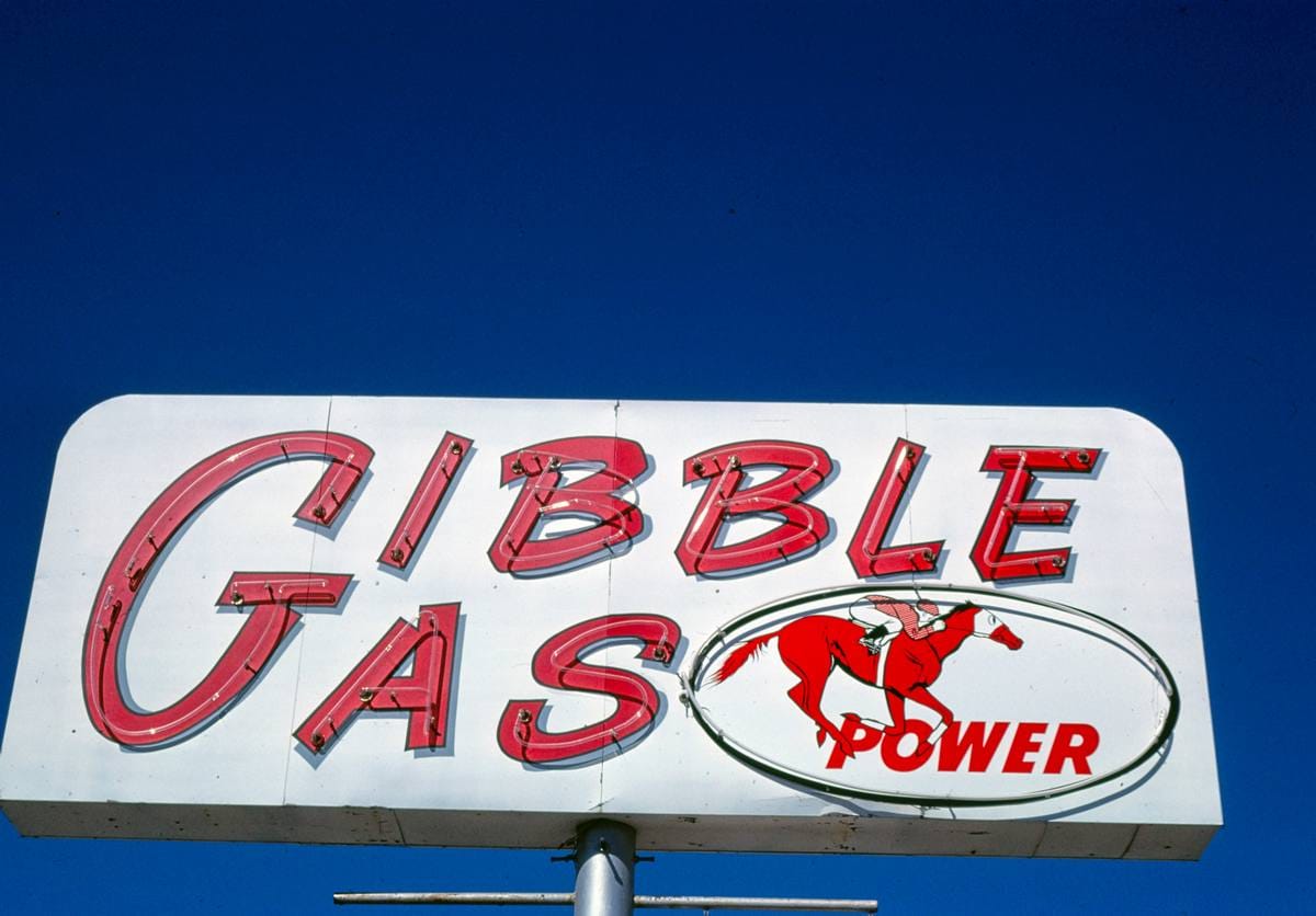 Historic Photo : 1979 Gibble Gas sign, Hinton, Oklahoma | Margolies | Roadside America Collection | Vintage Wall Art :