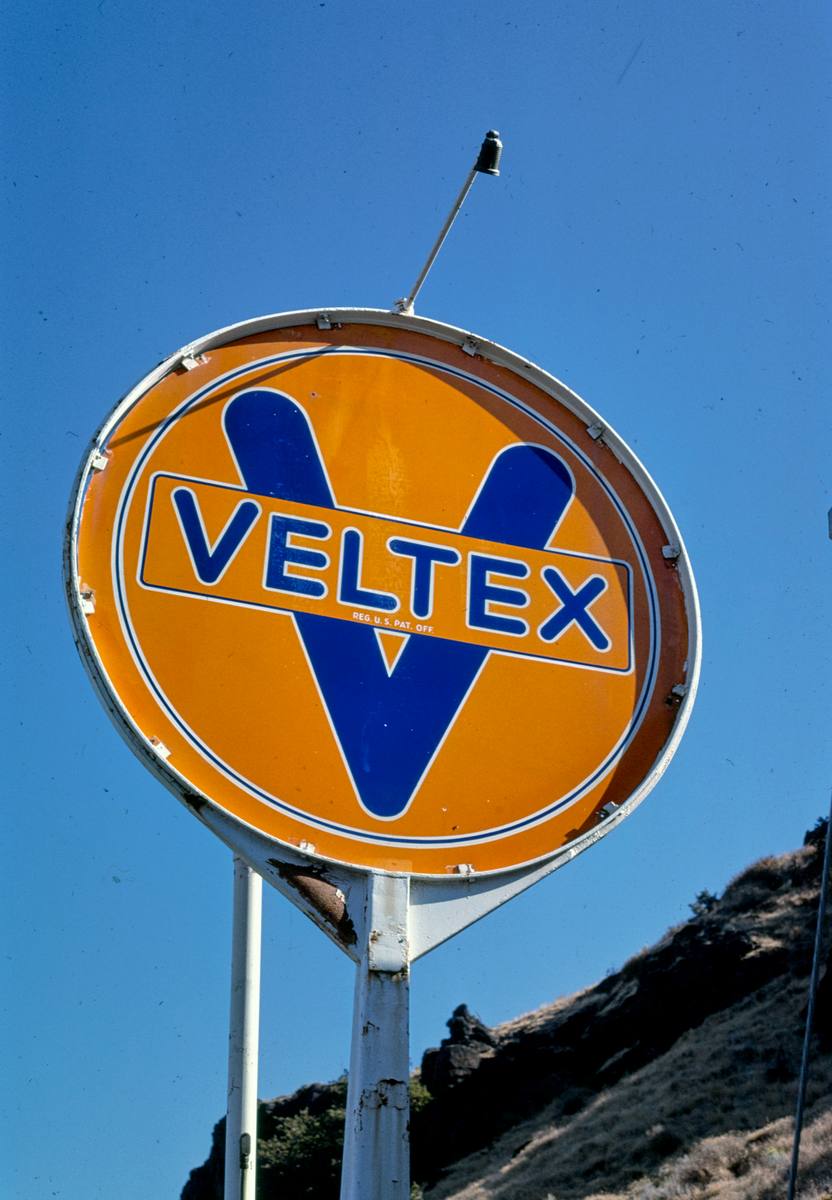 Historic Photo : 1987 Veltex Gas sign, Rt. 30, The Dalles, Oregon | Margolies | Roadside America Collection | Vintage Wall Art :