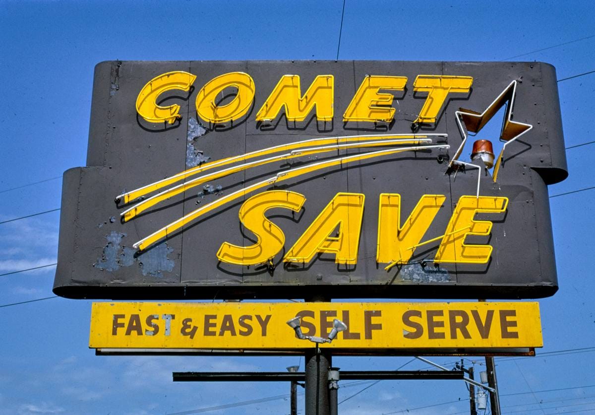 Historic Photo : 1982 Comet Gas sign, San Antonio, Texas | Margolies | Roadside America Collection | Vintage Wall Art :