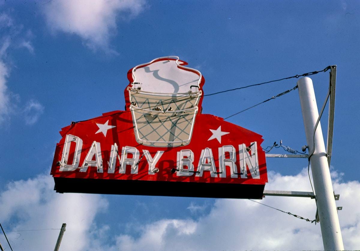 Historic Photo : 1988 Dairy Barn ice cream sign, Rt. 36, Wathena, Kansas | Margolies | Roadside America Collection | Vintage Wall Art :