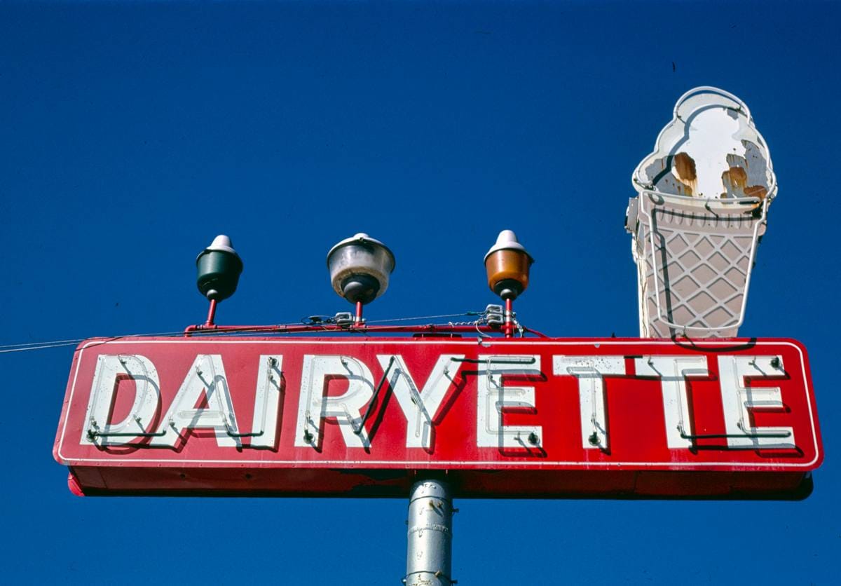 Historic Photo : 1979 Dairyette ice cream sign, Rt. 70, Bruceton, Tennessee | Margolies | Roadside America Collection | Vintage Wall Art :