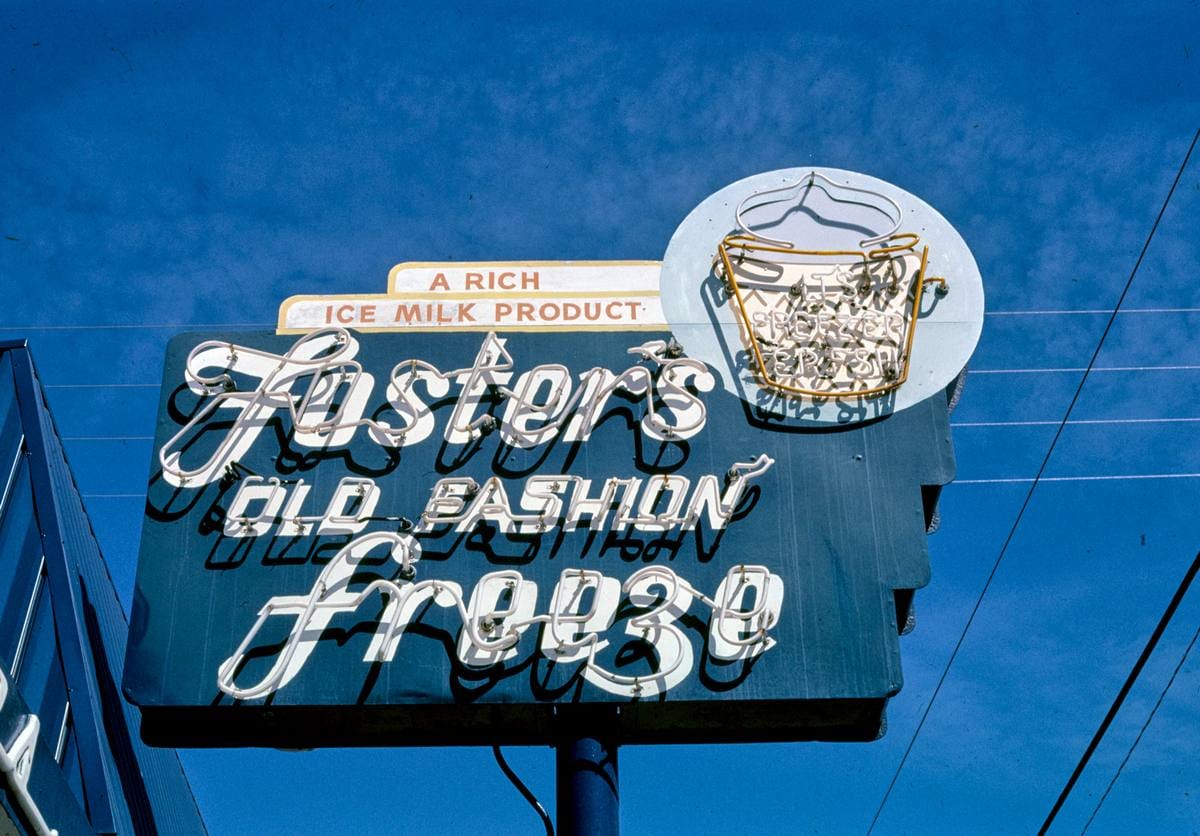 Historic Photo : 2003 Foster's Old Fashion Freeze ice cream sign, Paso Robles, California | Margolies | Roadside America Collection | Vintage Wall Art :