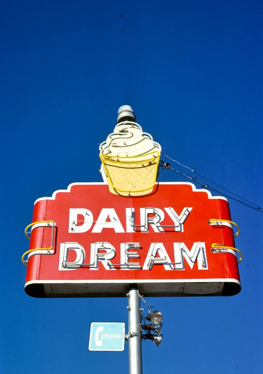 Historic Photo : 1979 Dairy Dream ice cream sign, Rt. 90, Ocean Springs, Mississippi | Margolies | Roadside America Collection | Vintage Wall Art :