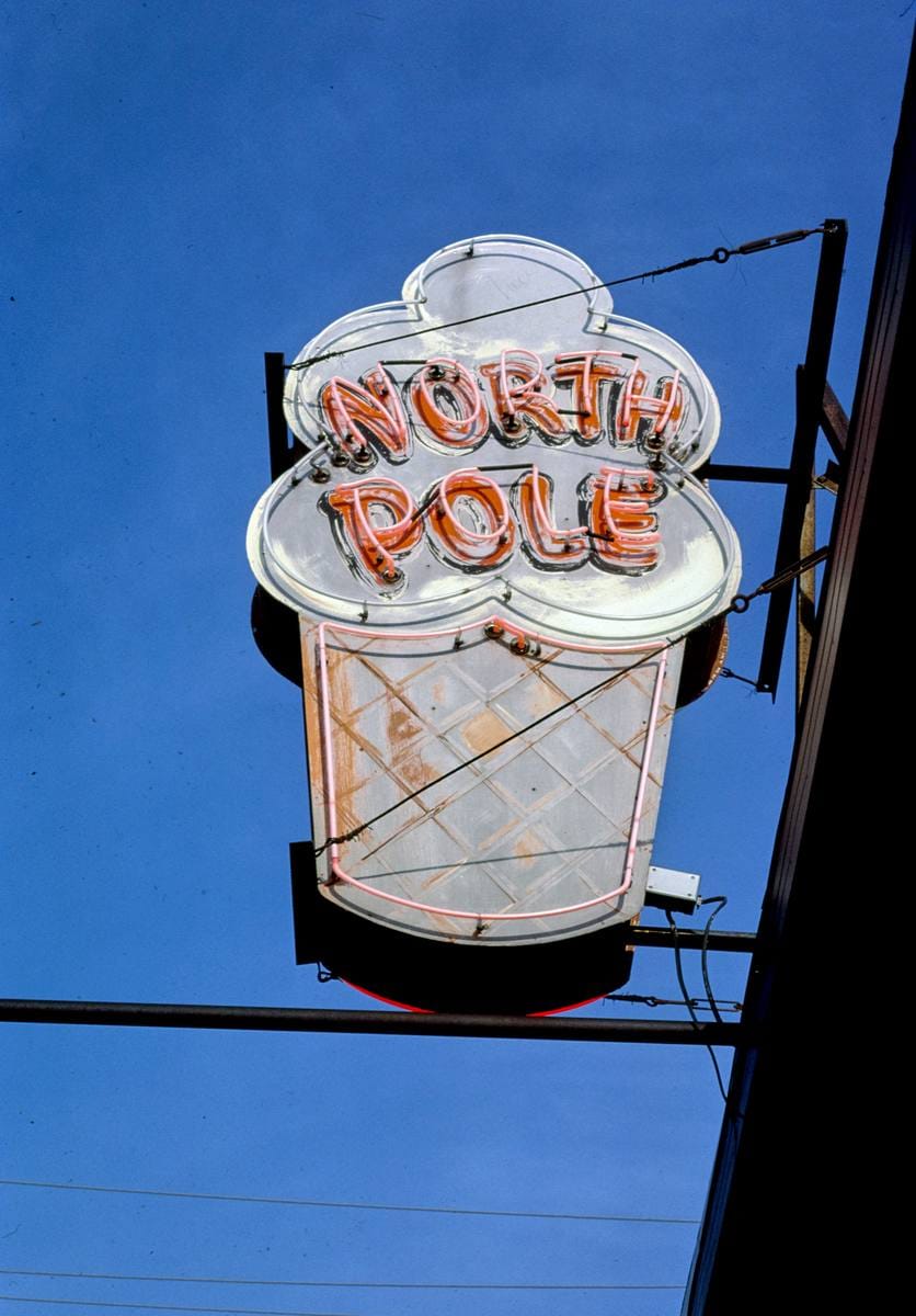 Historic Photo : 1988 North Pole ice cream sign, Rt. 5113, Chittenango, New York | Margolies | Roadside America Collection | Vintage Wall Art :