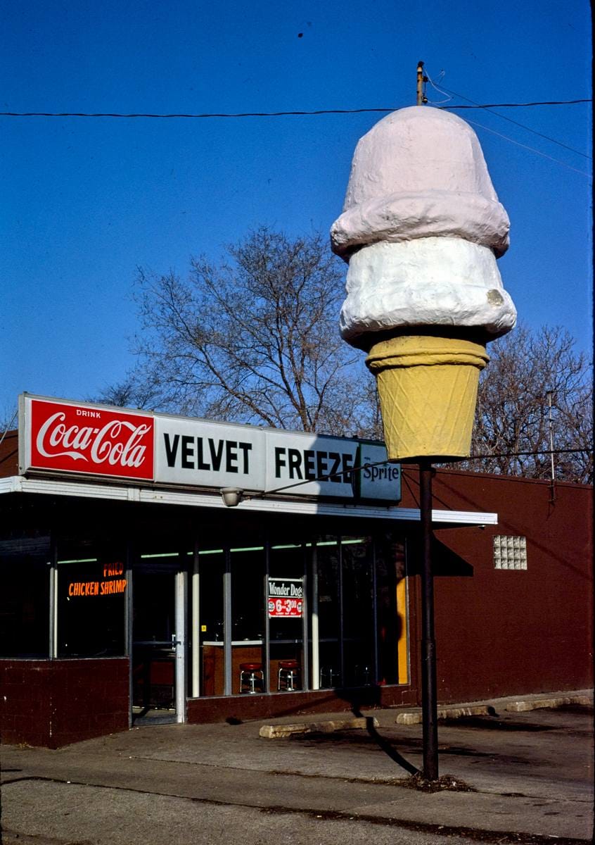 Historic Photo : 1980 Velvet Freeze ice cream sign, Peoria, Illinois | Margolies | Roadside America Collection | Vintage Wall Art :