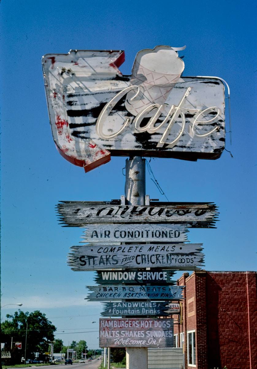 Historic Photo : 1982 Carping's Cafe ice cream sign, Rt. 69, Columbus, Kansas | Margolies | Roadside America Collection | Vintage Wall Art :