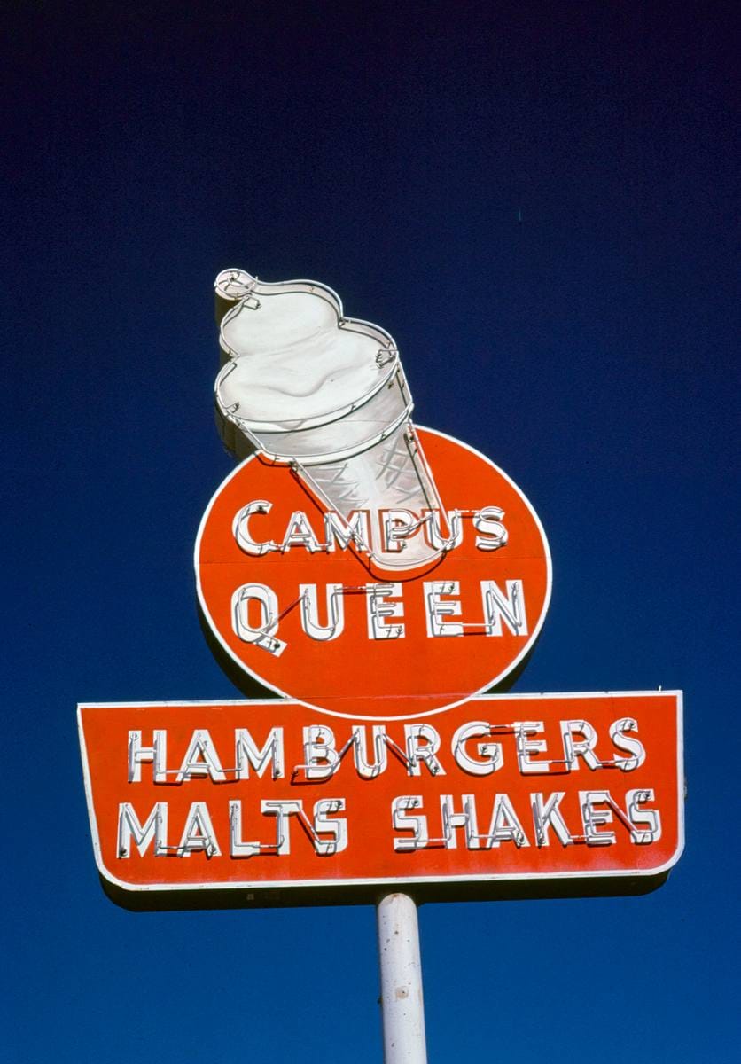 Historic Photo : 1979 Campus Queen ice cream sign, El Paso, Texas | Margolies | Roadside America Collection | Vintage Wall Art :