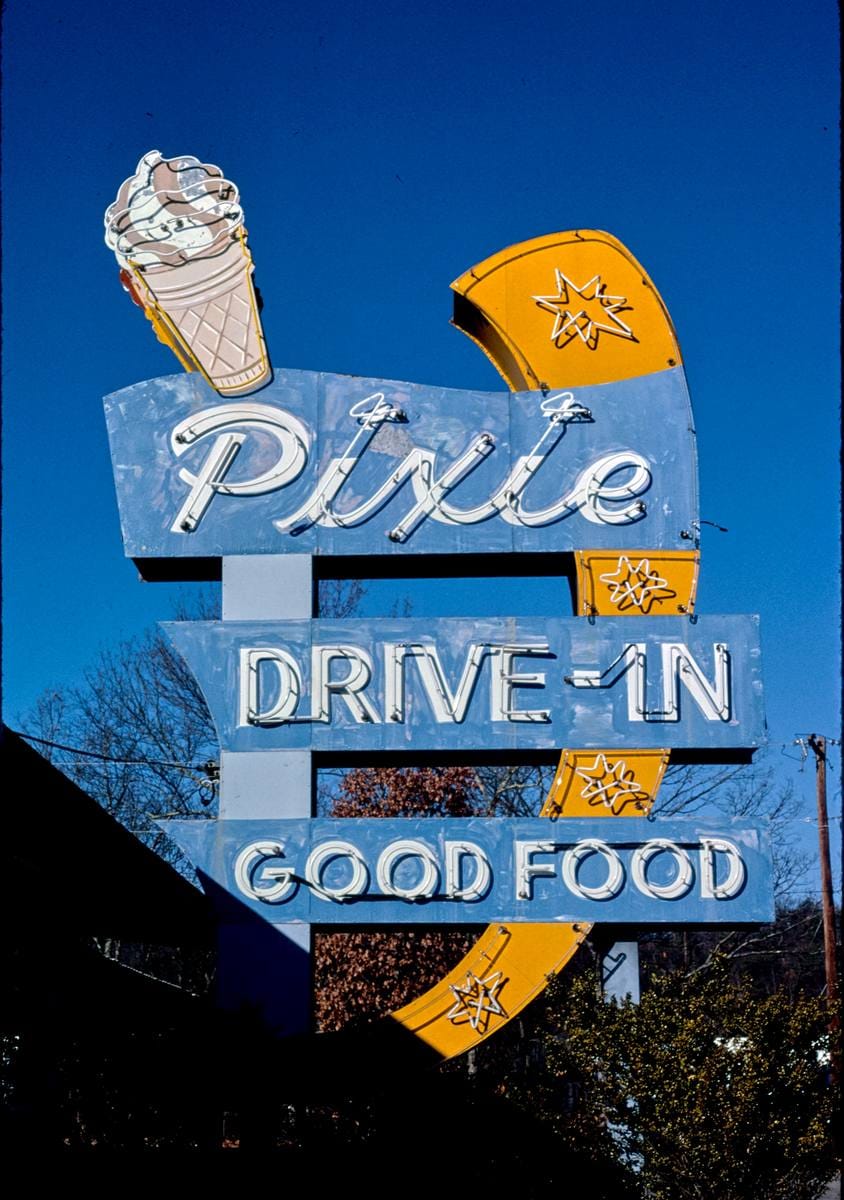 Historic Photo : 1984 Pixie Drive-In ice cream sign, Seymour, Tennessee | Margolies | Roadside America Collection | Vintage Wall Art :