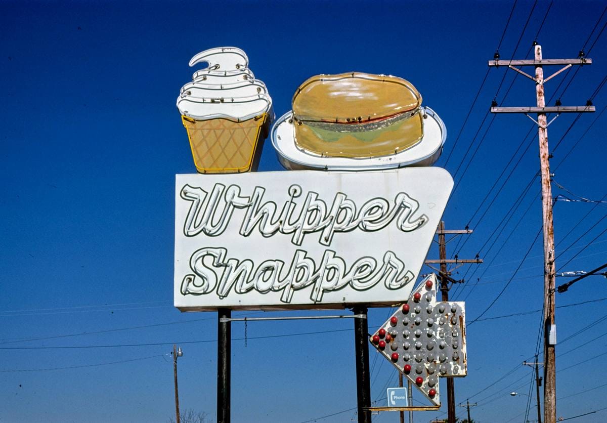 Historic Photo : 1979 Whipper Snapper ice cream sign, horizontal, White Bluff, Tennessee | Margolies | Roadside America Collection | Vintage Wall Art :