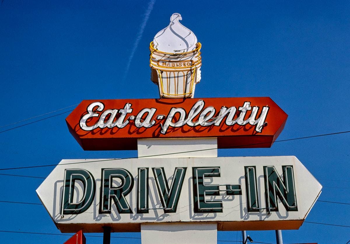 Historic Photo : 1979 Eat-A-Plenty Drive-In ice cream sign, Rt. 25, Augusta, Georgia | Margolies | Roadside America Collection | Vintage Wall Art :