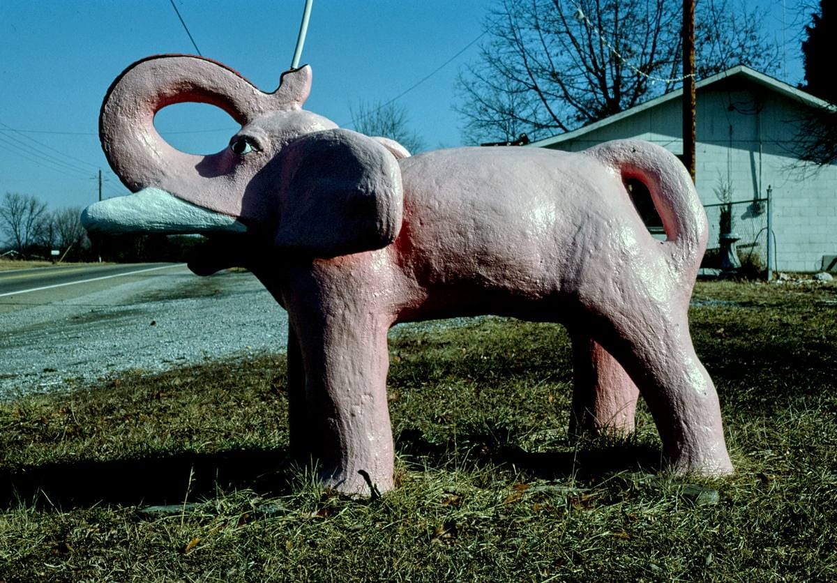 Historic Photo : 1984 411 Gift Shop pink elephant, Route 411, McGhee, Tennessee | Margolies | Roadside America Collection | Vintage Wall Art :