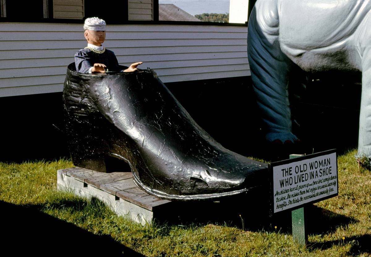 Historic Photo : 1995 Perry's Nut House, old woman in shoe, Route 1, Belfast, Maine | Margolies | Roadside America Collection | Vintage Wall Art :