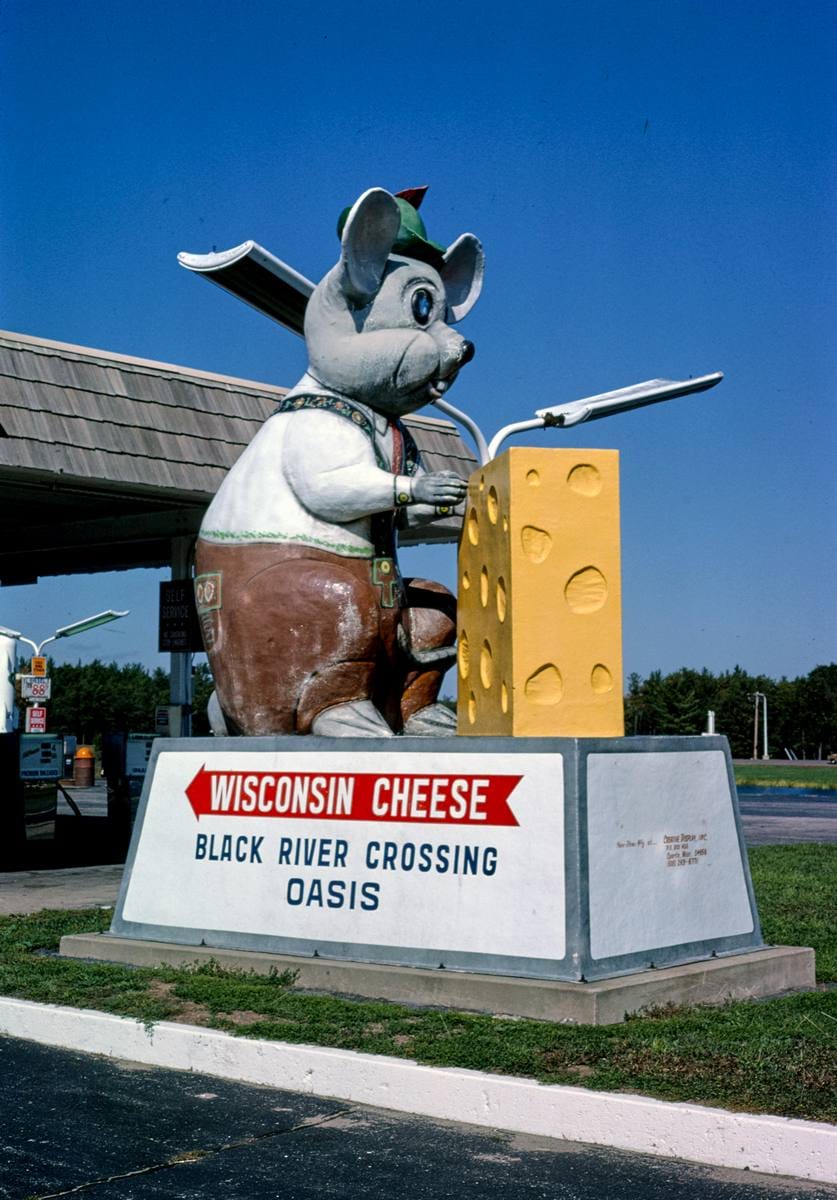 Historic Photo : 1988 Black River Falls Oasis mouse statue, angle 2, Black River Falls, Wisconsin | Margolies | Roadside America Collection | Vintage Wall Art :