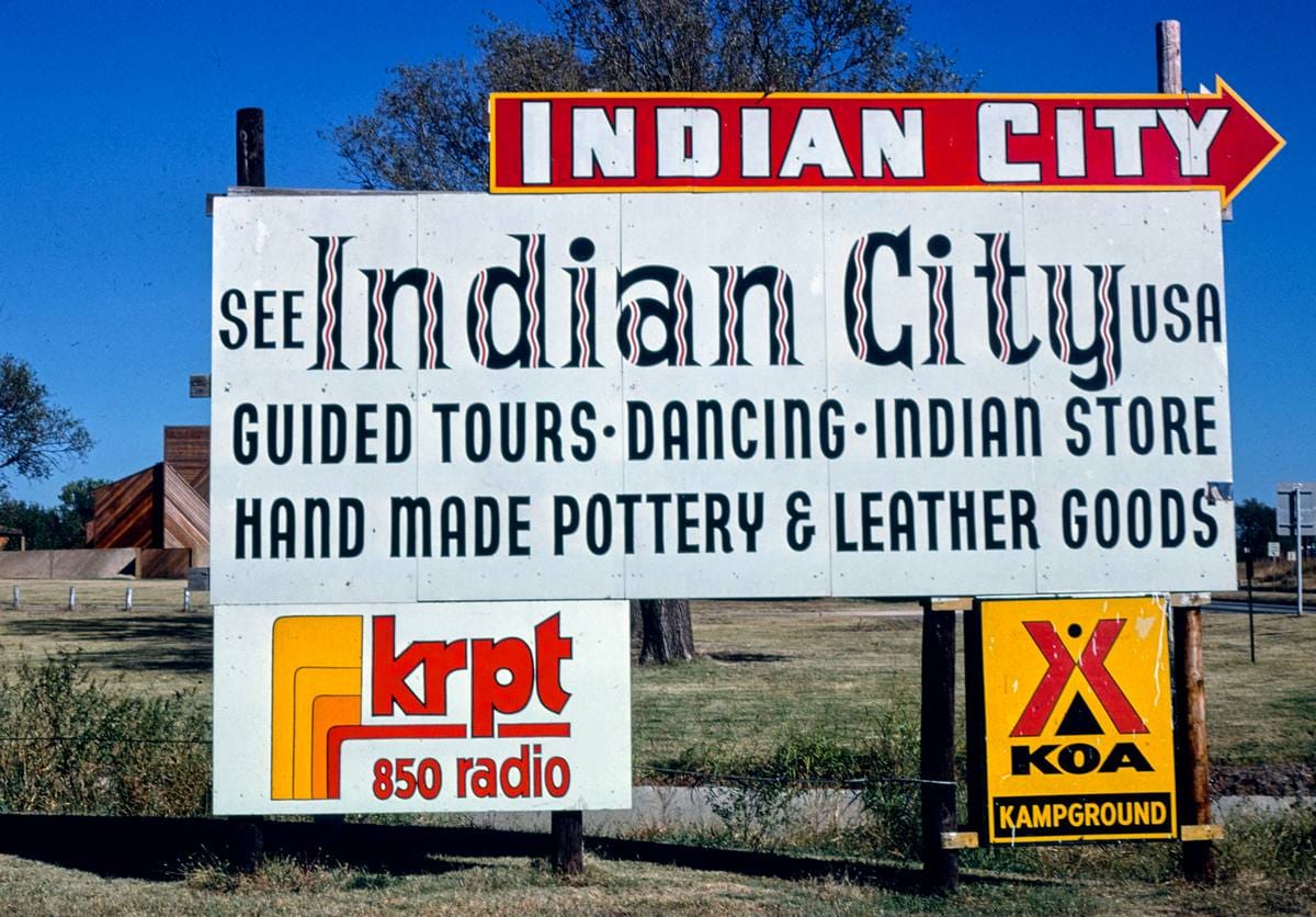 Historic Photo : 1979 Indian City billboard, Routes 9 & 62, Anadarko, Oklahoma | Margolies | Roadside America Collection | Vintage Wall Art :