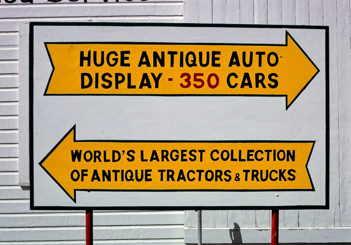 Historic Photo : 1996 Harold Warp Pioneer Village, signs inside the attraction, Minden, Nebraska | Margolies | Roadside America Collection | Vintage Wall Art :