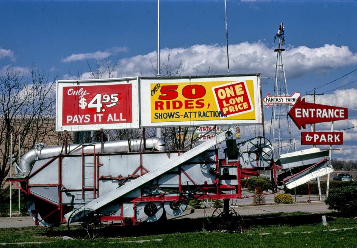 Historic Photo : 1984 Fantasy Farm entrance, Route 4, LeSourdsville, Middletown, Ohio | Margolies | Roadside America Collection | Vintage Wall Art :