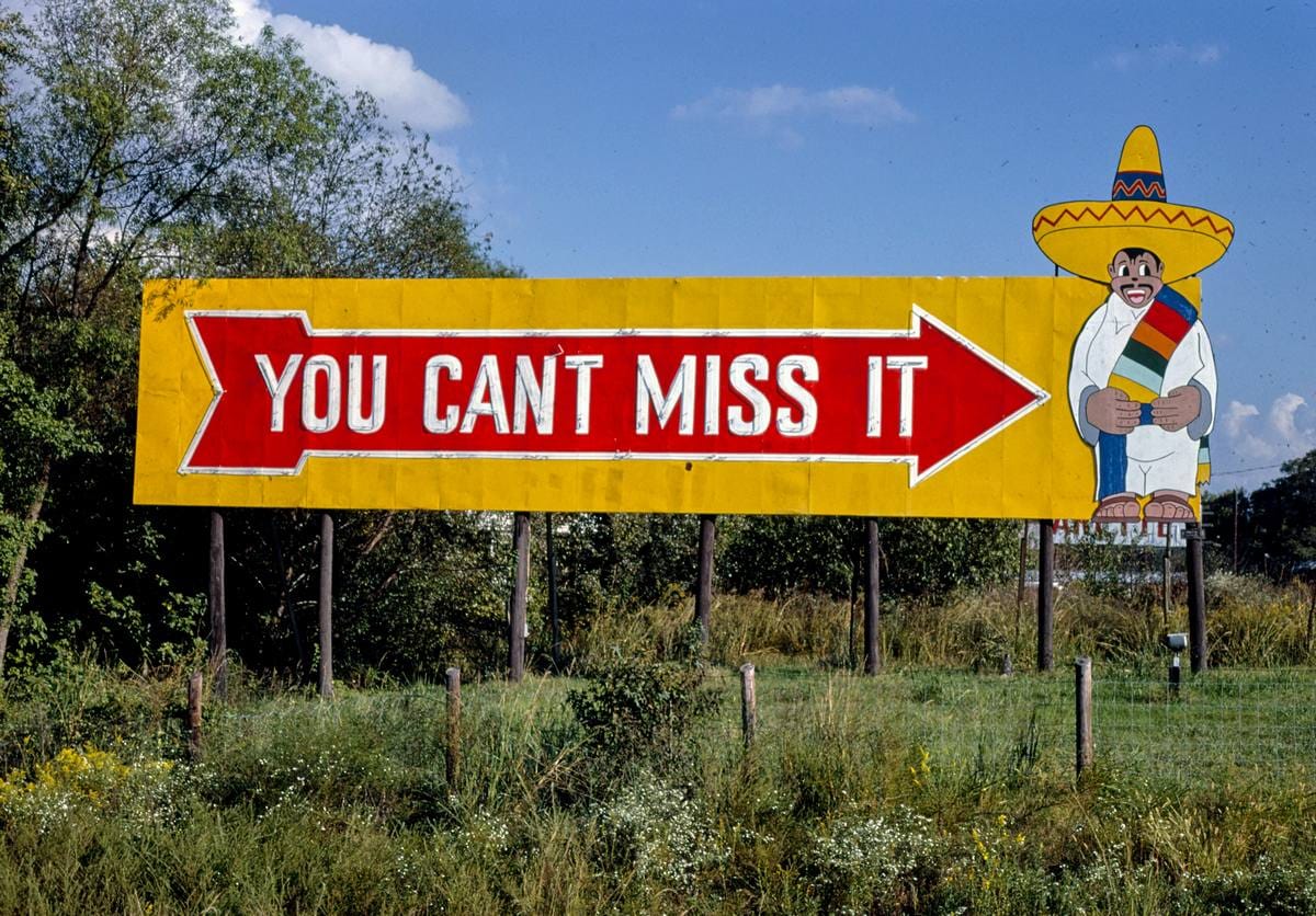 Historic Photo : 1986 South of the border billboard, You can't miss it, Dillon, South Carolina | Margolies | Roadside America Collection | Vintage Wall Art :