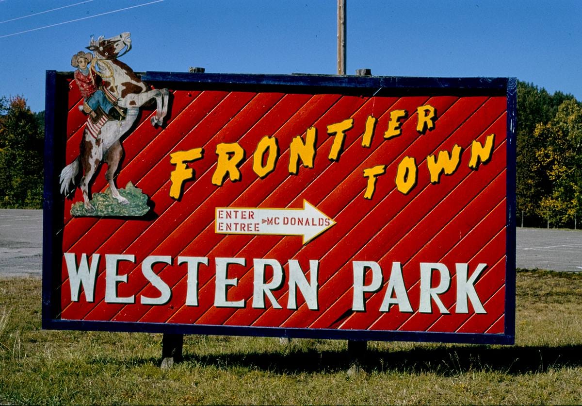 Historic Photo : 1995 Frontier Town sign, North Hudson, New York | Margolies | Roadside America Collection | Vintage Wall Art :