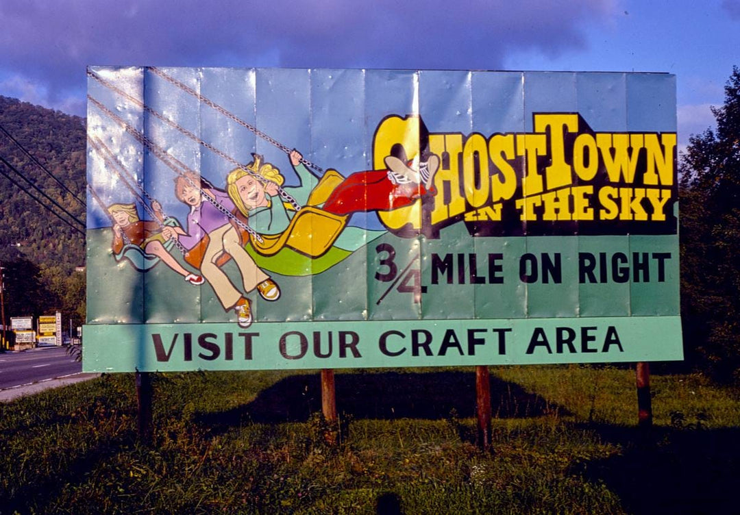 Historic Photo : 1979 Ghost Town billboard, Route 19, Maggie Valley, North Carolina | Margolies | Roadside America Collection | Vintage Wall Art :