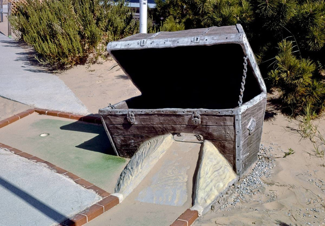 Historic Photo : 1985 Treasure chest, Jockey's Ridge Mini-Golf, Nags Head, North Carolina | Margolies | Roadside America Collection | Vintage Wall Art :
