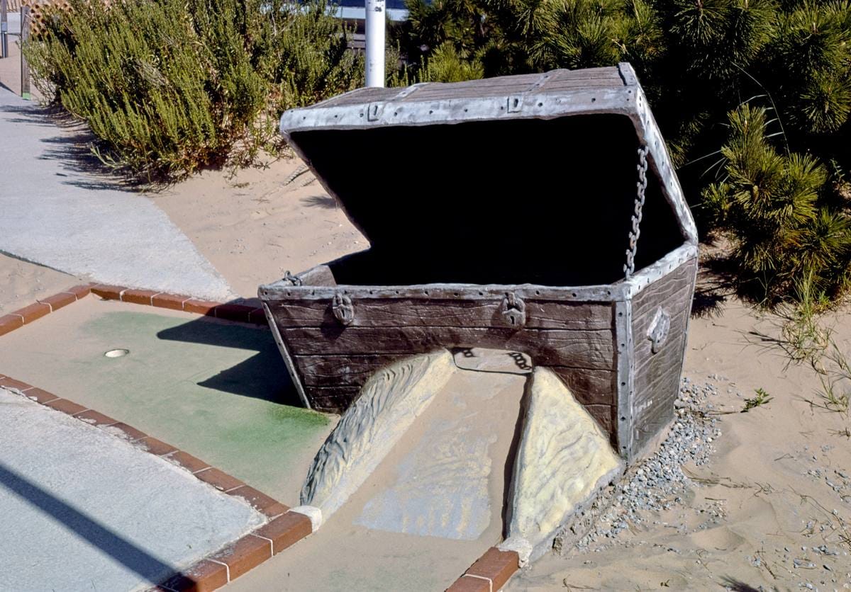 Historic Photo : 1985 Treasure chest, Jockey's Ridge Mini-Golf, Nags Head, North Carolina | Margolies | Roadside America Collection | Vintage Wall Art :