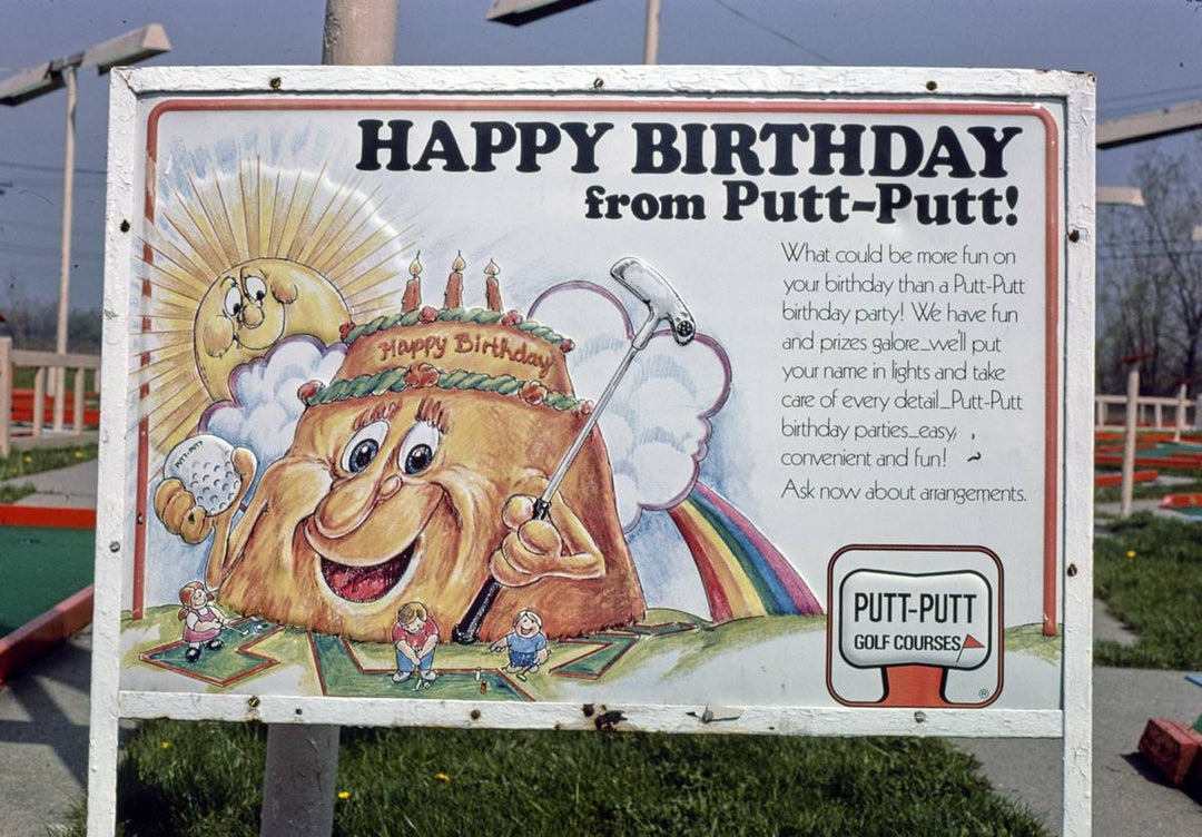 Historic Photo : 1986 Happy Birthday sign, Putt-Putt, Drayton Plains, Michigan | Margolies | Roadside America Collection | Vintage Wall Art :