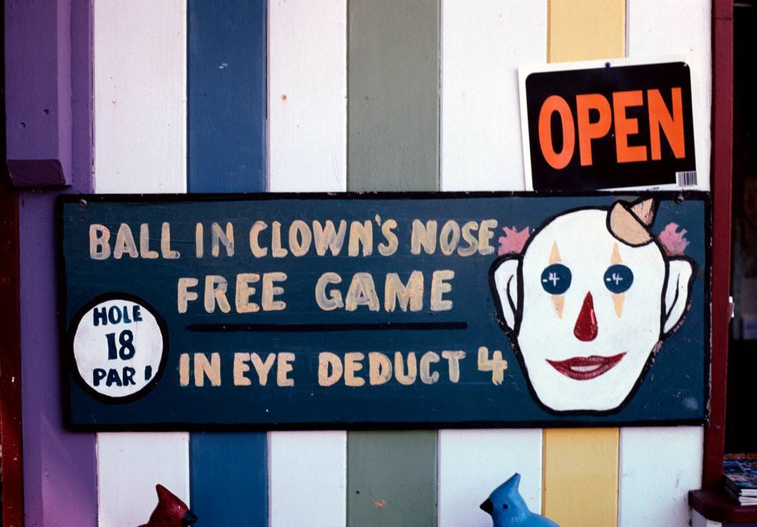 Historic Photo : 2002 Clown 18th hole sign 2, Nutty-Putty, Old Forge, New York | Margolies | Roadside America Collection | Vintage Wall Art :