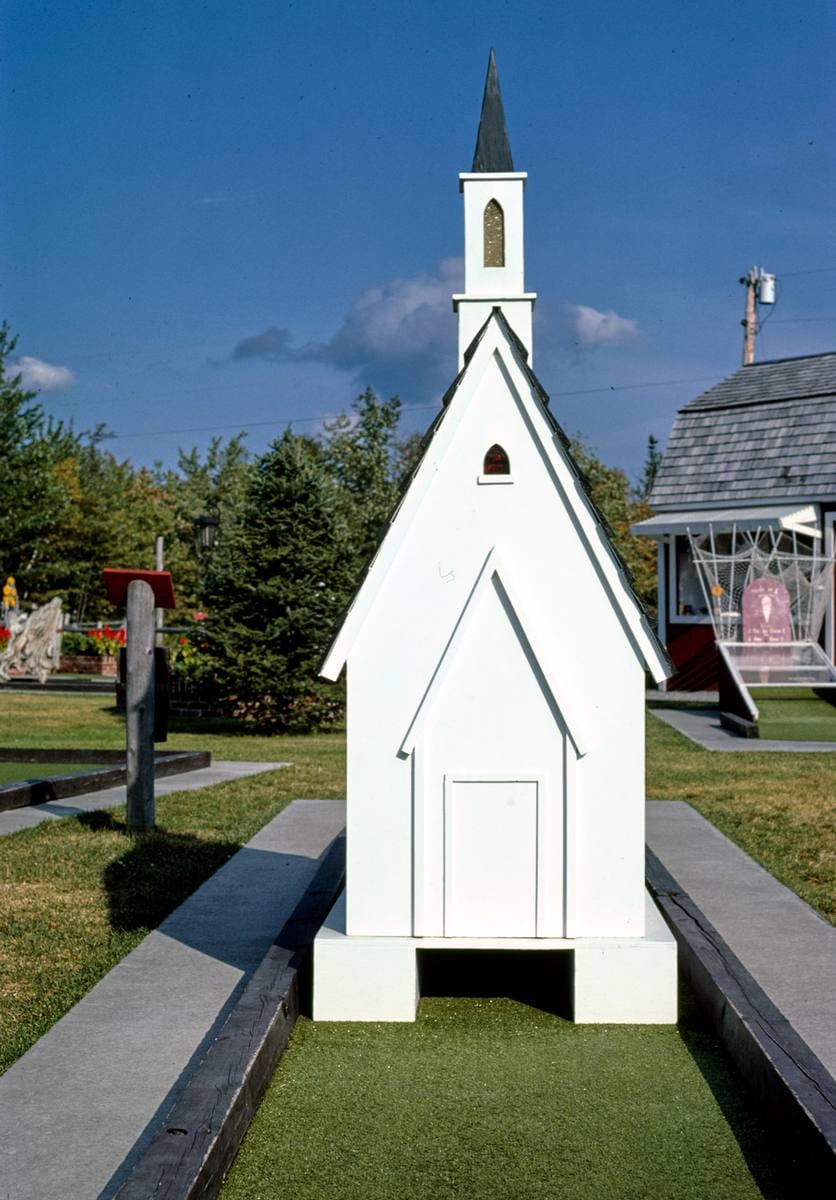 Historic Photo : 1984 Church, Vokes Mini Strokes, Route 3, Trenton, Maine | Margolies | Roadside America Collection | Vintage Wall Art :