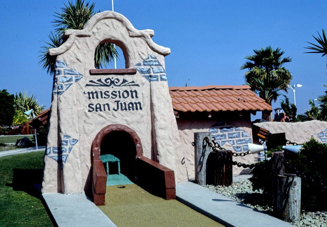 Historic Photo : 1981 Mission San Juan view 2, Fountain Valley mini golf, Fountain Valley, California | Margolies | Roadside America Collection | Vintage Wall Art :