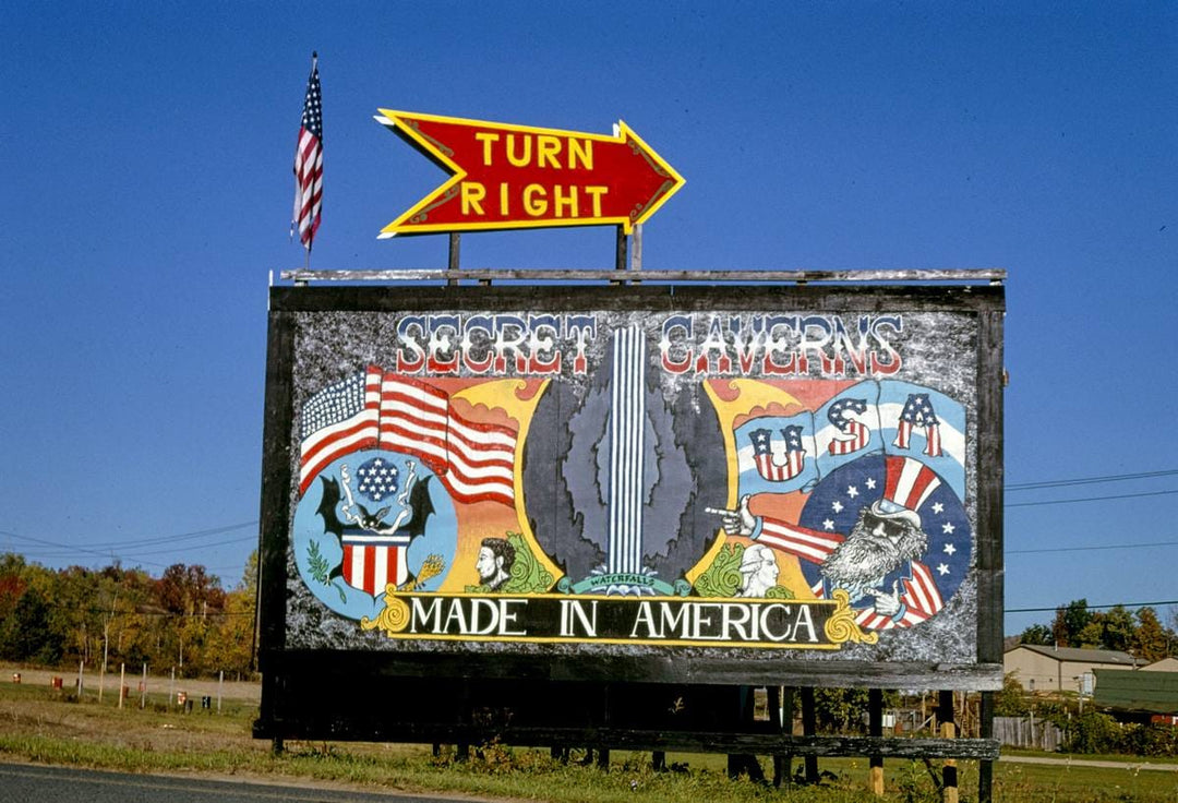 Historic Photo : 1995 Billboard, Secret Caverns, Routes 7 and 14, Cobleskill, New York | Margolies | Roadside America Collection | Vintage Wall Art :