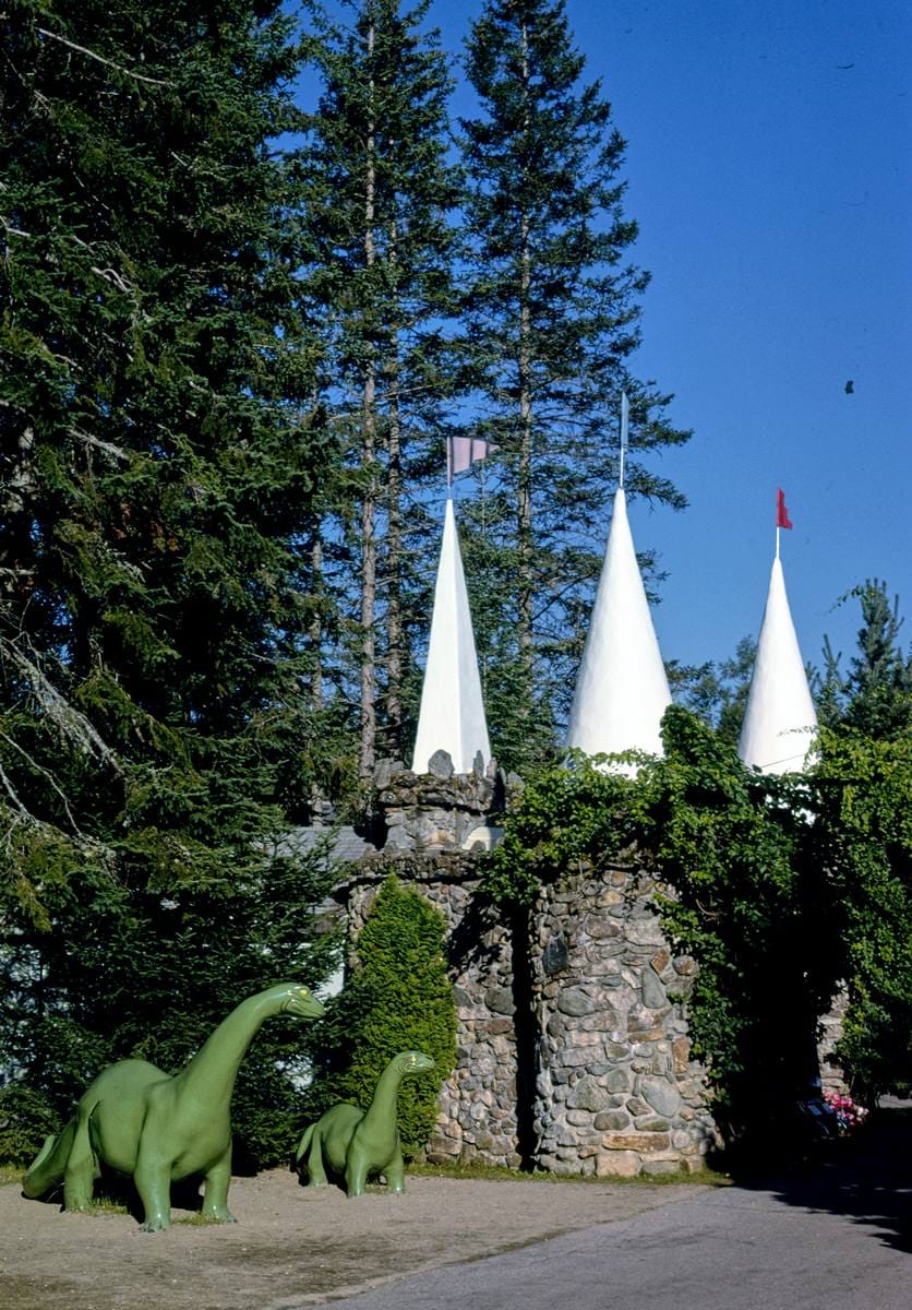 Historic Photo : 1996 Dinosaur by castle, Santa's Village, Route 2, Jefferson, New Hampshire | Margolies | Roadside America Collection | Vintage Wall Art :
