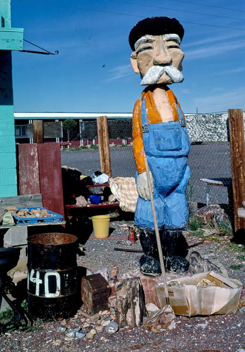Historic Photo : 1987 Dutch prospector statue, Petrified Rockery, Route 64, Valle, Arizona | Margolies | Roadside America Collection | Vintage Wall Art :