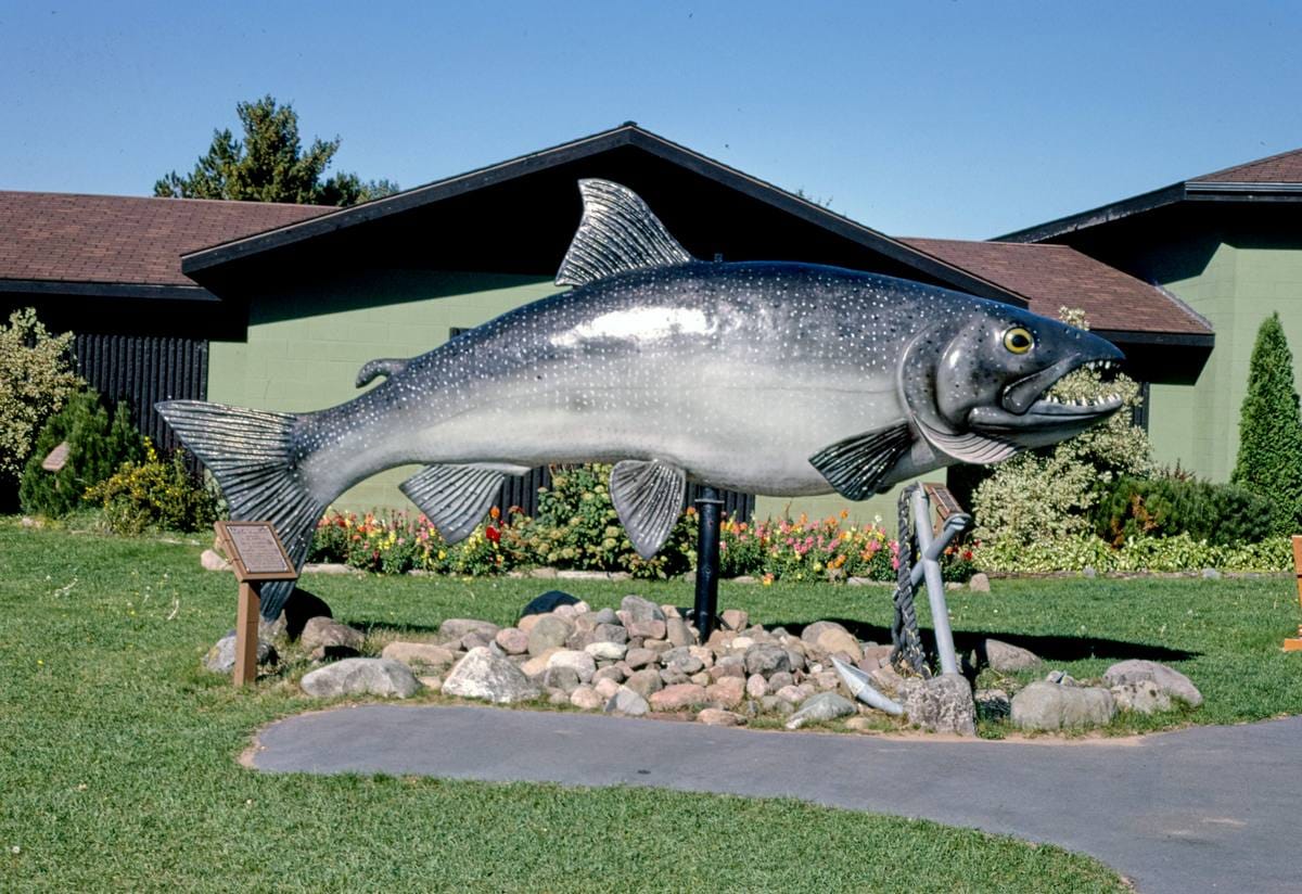 Historic Photo : 1988 Fish statue, Fishing Hall of Fame, Hayward, Wisconsin | Margolies | Roadside America Collection | Vintage Wall Art :