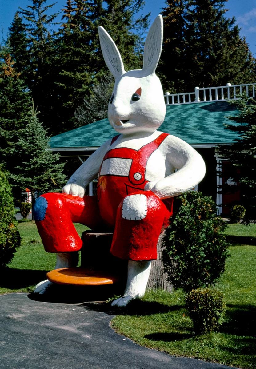 Historic Photo : 1984 Rabbit statue, Santa's Village, Route 2, Jefferson, New Hampshire | Margolies | Roadside America Collection | Vintage Wall Art :