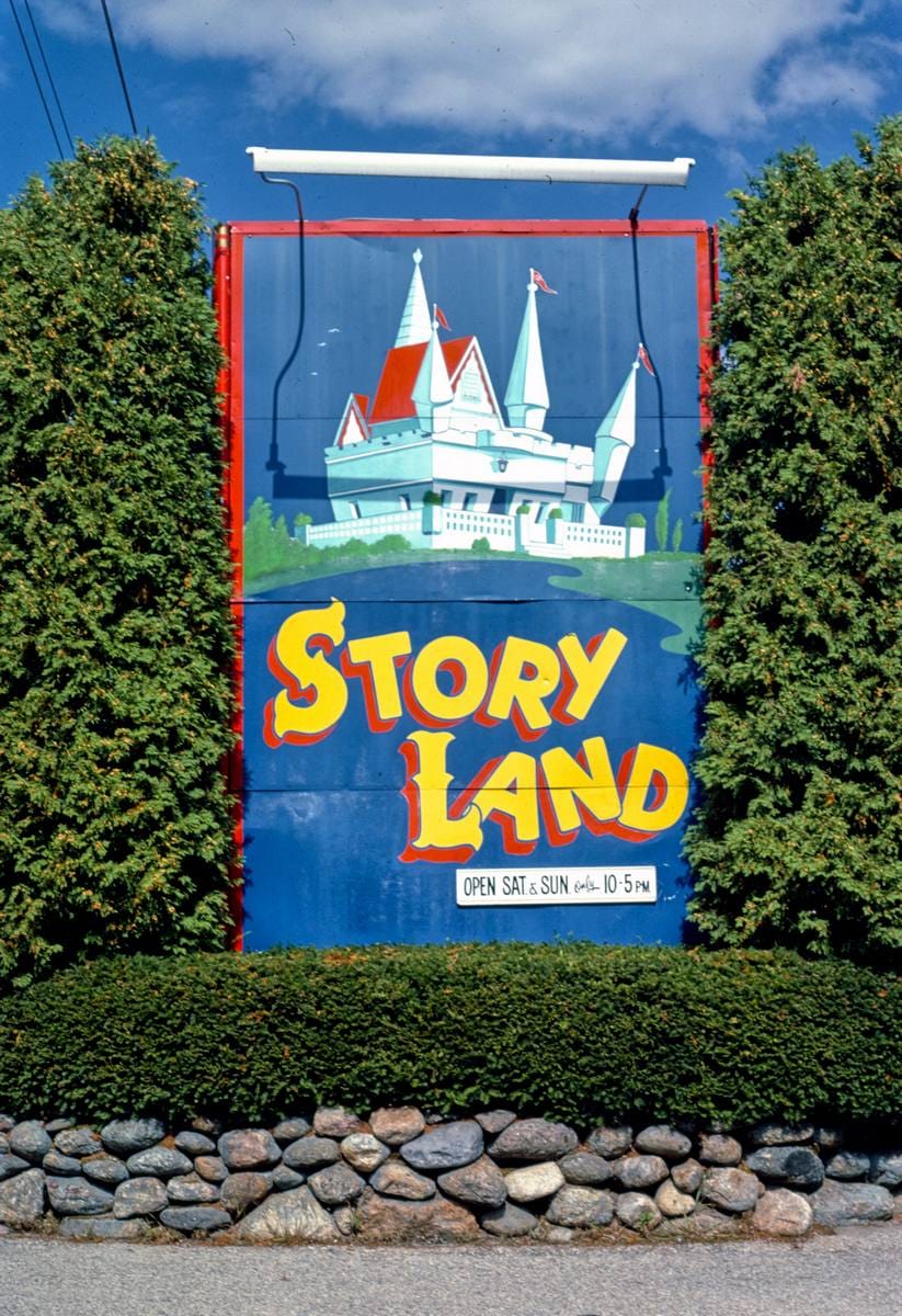 Historic Photo : 1984 Entrance sign, Storybook Land, Route 16, Glen, New Hampshire | Margolies | Roadside America Collection | Vintage Wall Art :