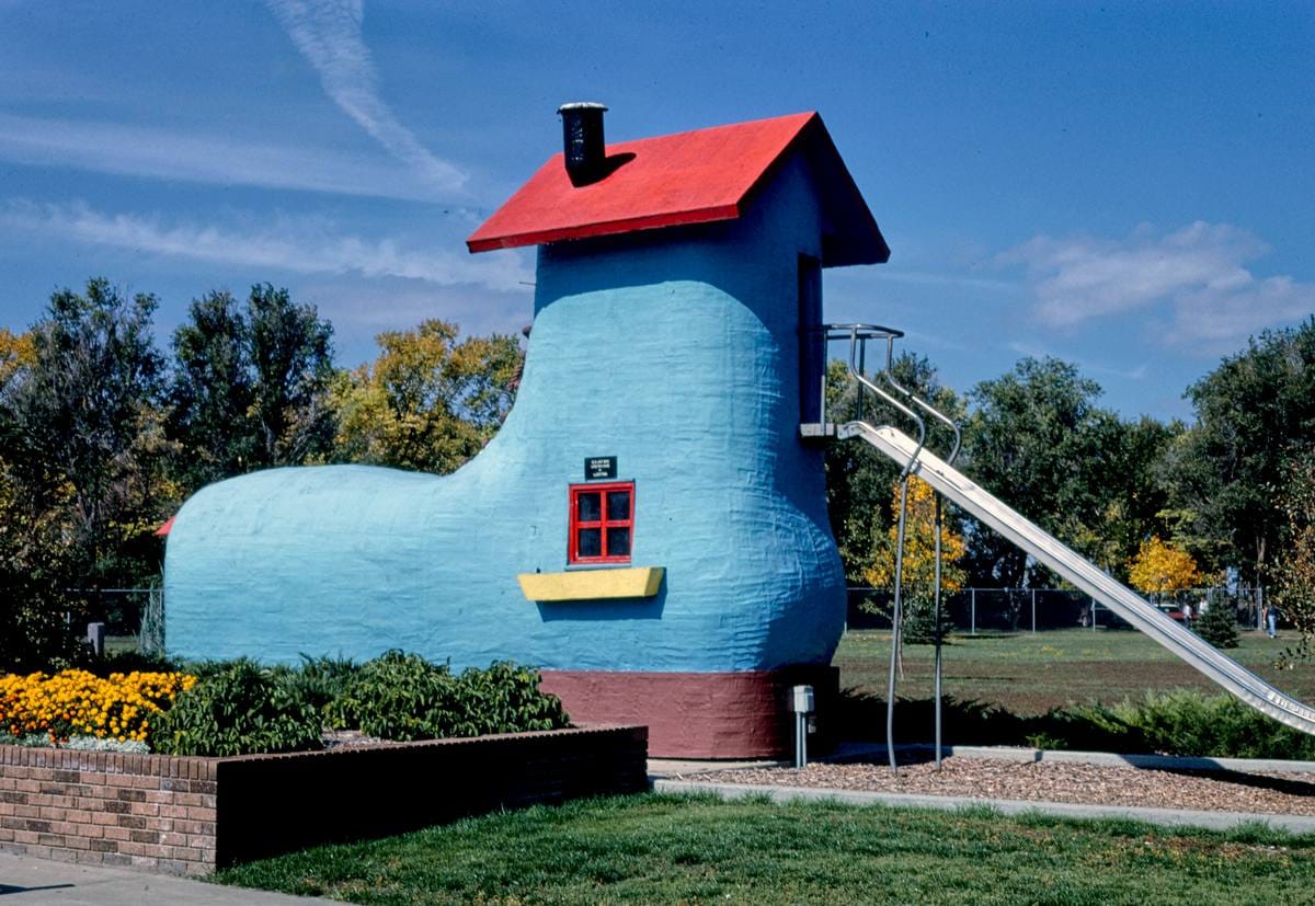 Historic Photo : 1987 Shoe slide, Storybook Land Park, Aberdeen, South Dakota | Margolies | Roadside America Collection | Vintage Wall Art :