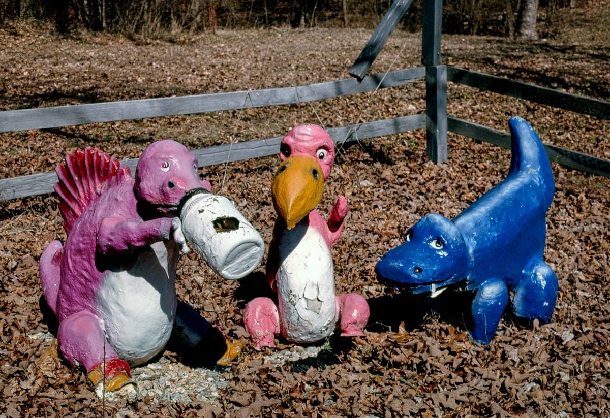 Historic Photo : 1994 Baby dinosaurs, Dinosaur Park, Eureka Springs, Arkansas | Margolies | Roadside America Collection | Vintage Wall Art :