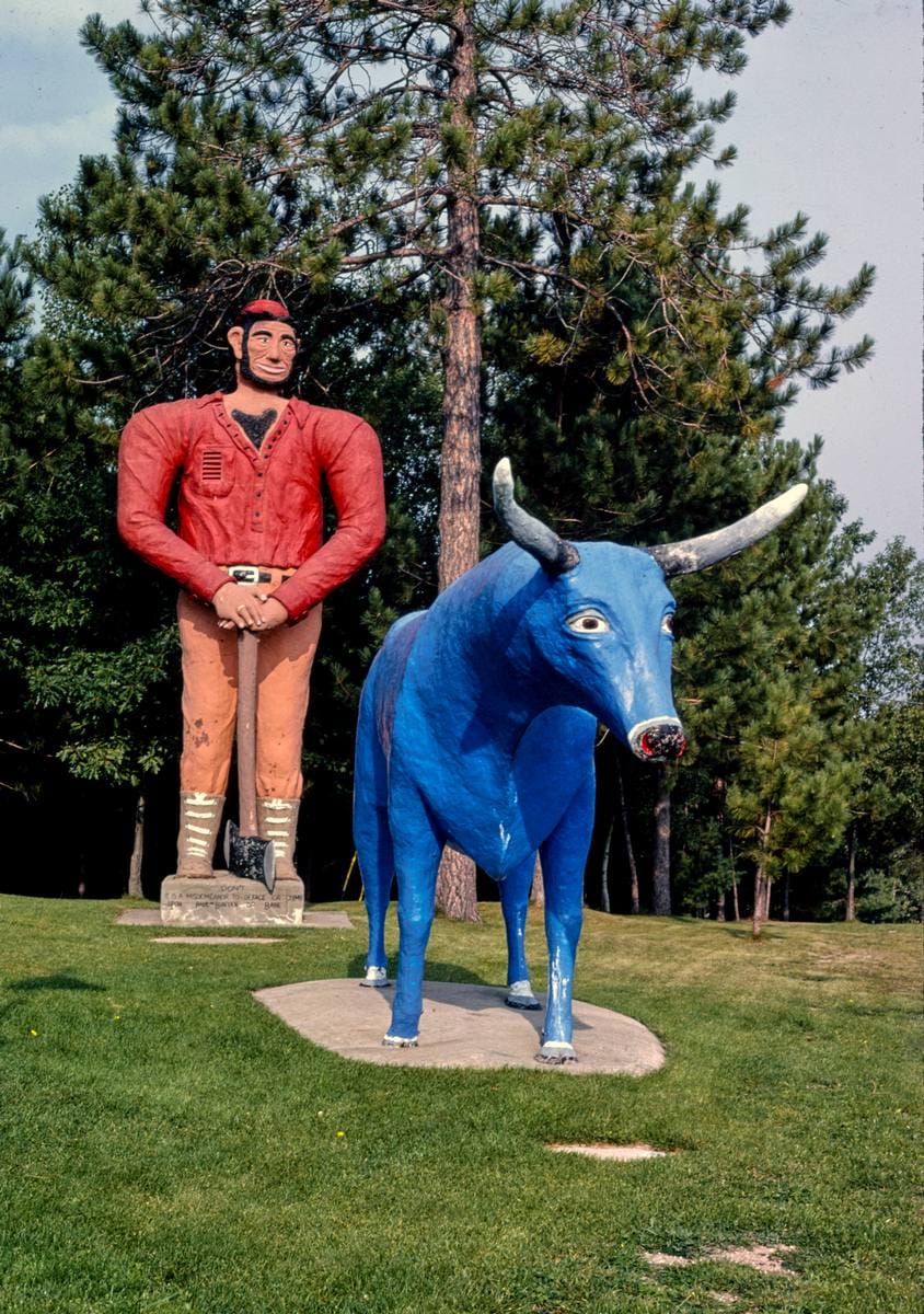 Historic Photo : 1988 Paul Bunyan and Babe, Art Weinke's Paul Bunyan Lookout, Route 23, Spruce, Michigan | Margolies | Roadside America Collection | Vintage Wall Art :