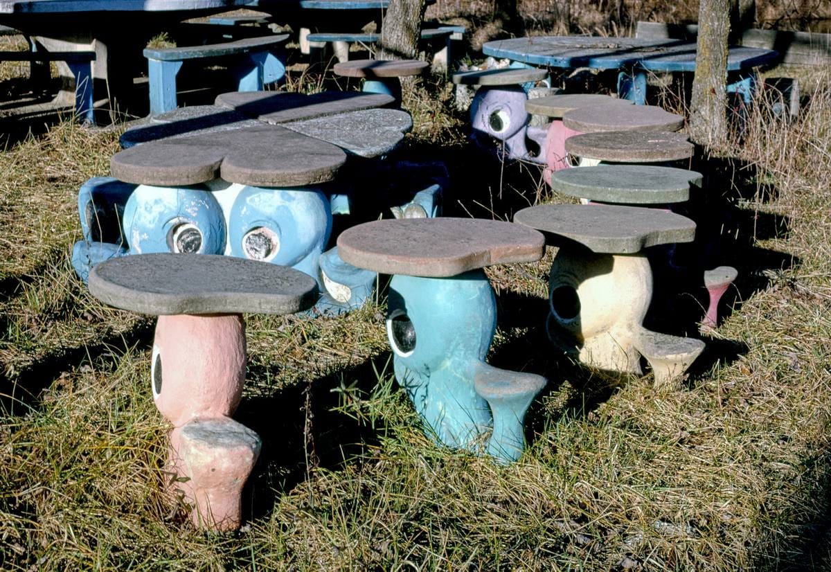 Historic Photo : 1995 Table and stools, Blue Whale, Route 66, Catoosa, Oklahoma | Margolies | Roadside America Collection | Vintage Wall Art :