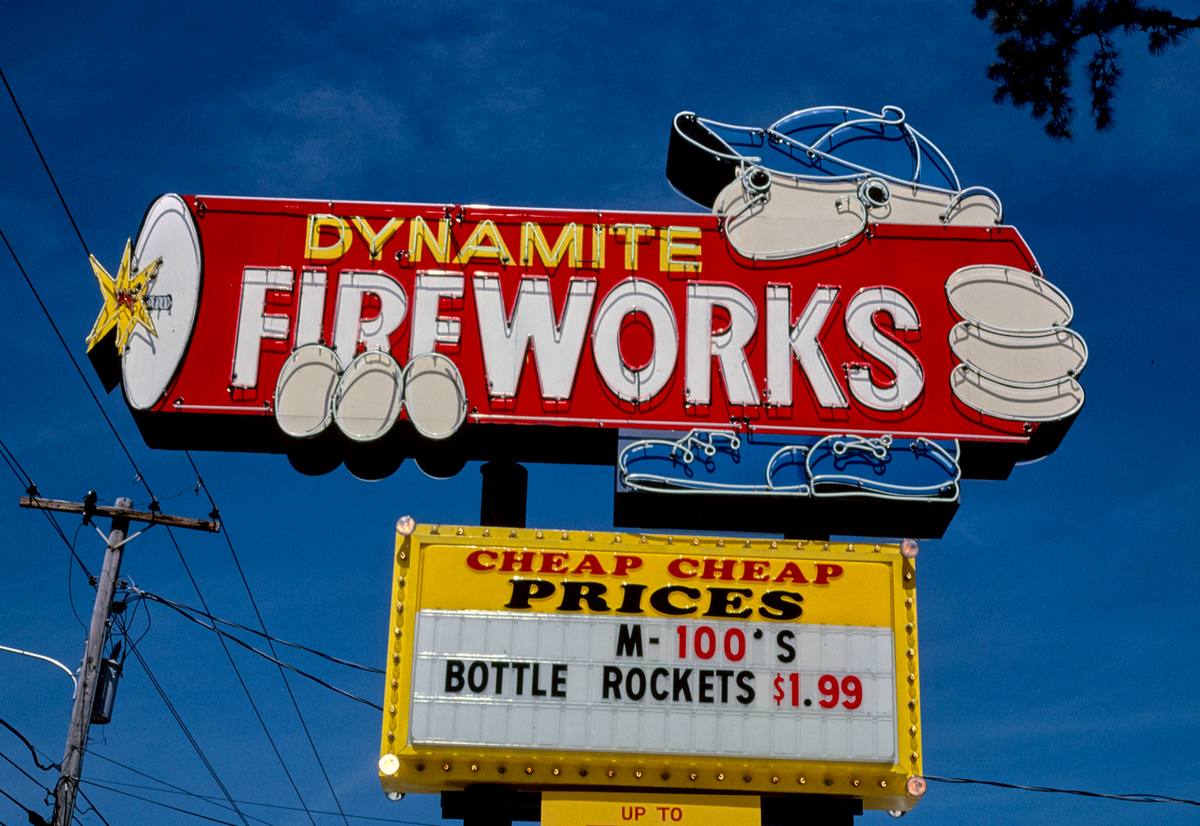 Historic Photo : 1988 Dynamite Fireworks sign, Route 17, Myrtle Beach, South Carolina | Margolies | Roadside America Collection | Vintage Wall Art :
