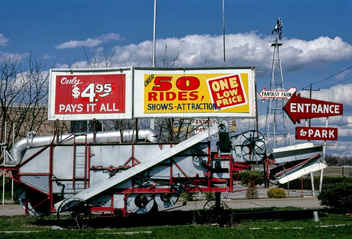 Historic Photo : 1984 Fantasy Farm entrance, Route 4, LeSourdsville, Middletown, Ohio | Margolies | Roadside America Collection | Vintage Wall Art :