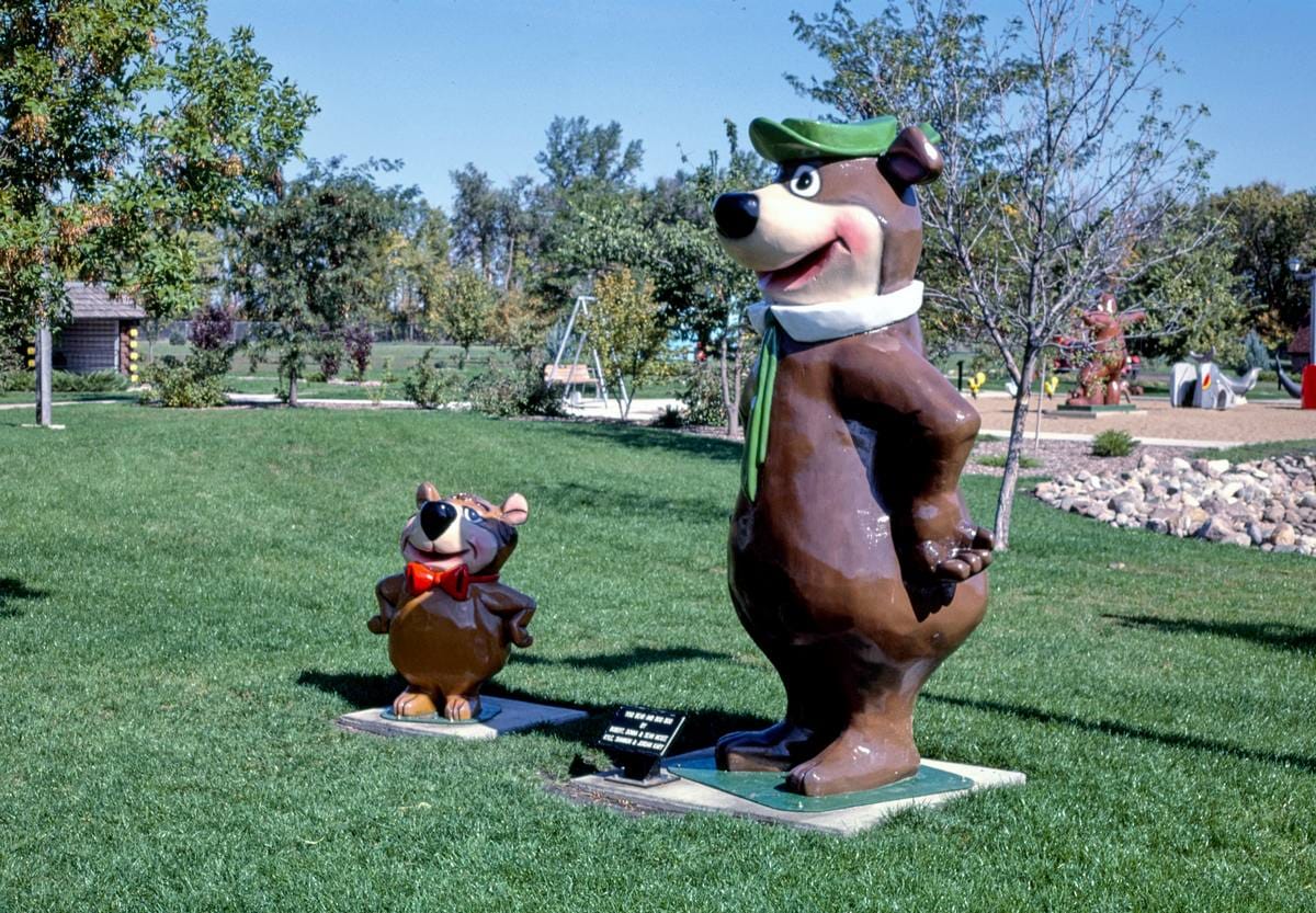 Historic Photo : 1987 Yogi Bear and son, Storybook Land Park, Aberdeen, South Dakota | Margolies | Roadside America Collection | Vintage Wall Art :