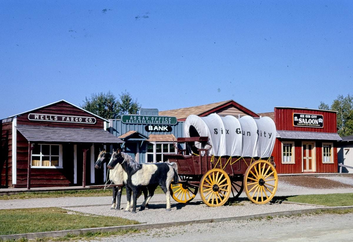 Historic Photo : 1996 Storefronts and wagon, Six Gun City, Route 2, Jefferson, New Hampshire | Margolies | Roadside America Collection | Vintage Wall Art :